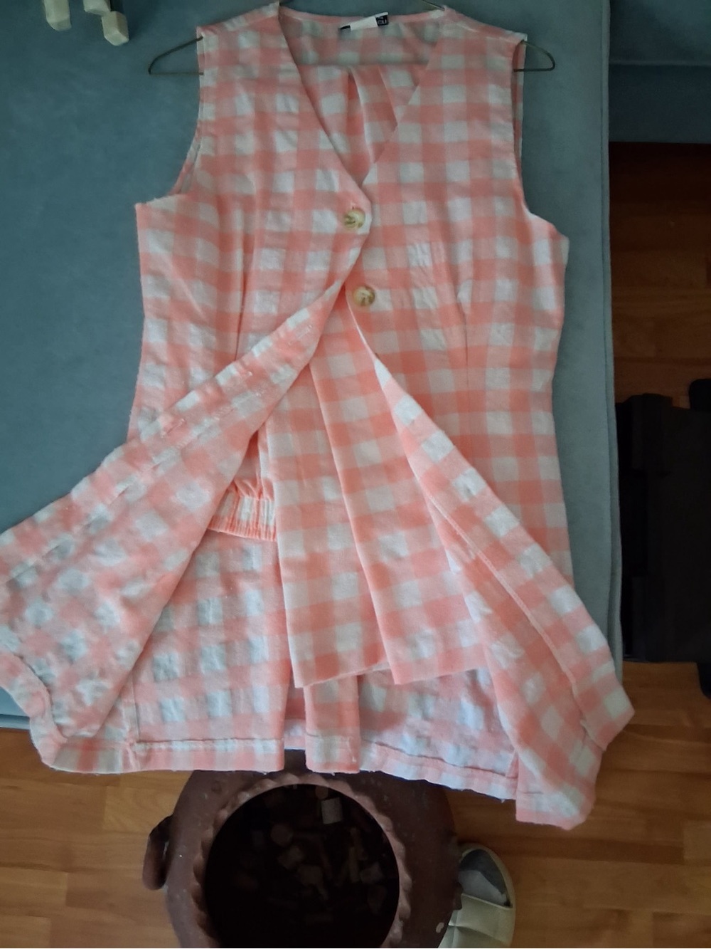 Girls Pink Checkered Sleeveless Dress